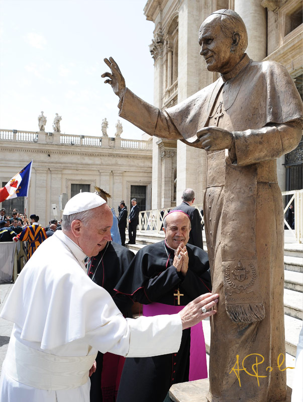 Pope Francis blesses the sculpture