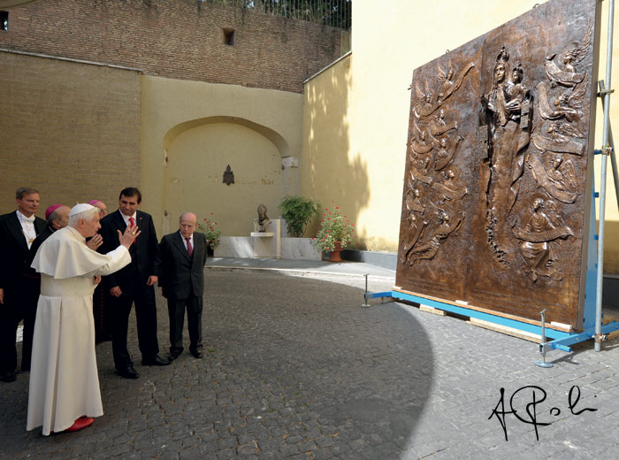Pope Benedict XVI blesses the portal in the Vatican
