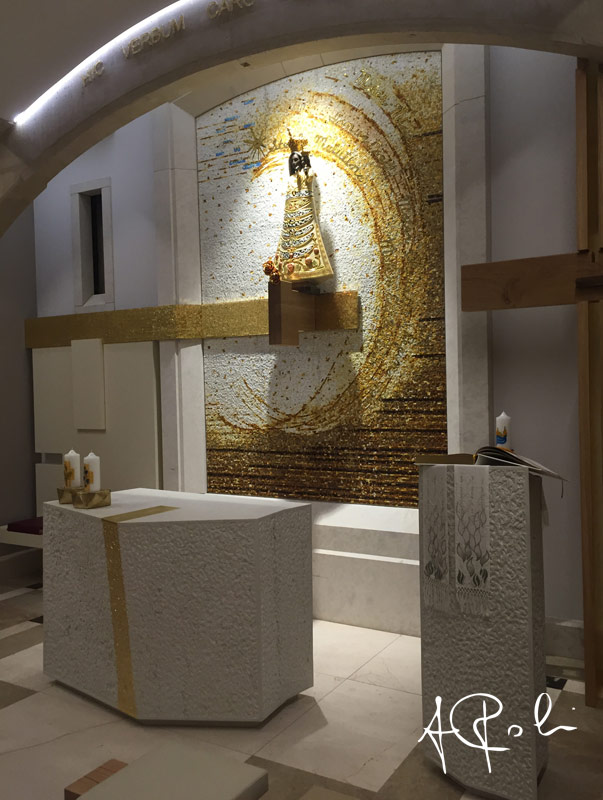 The interior of the Chapel with mosaics and marble furnishings.