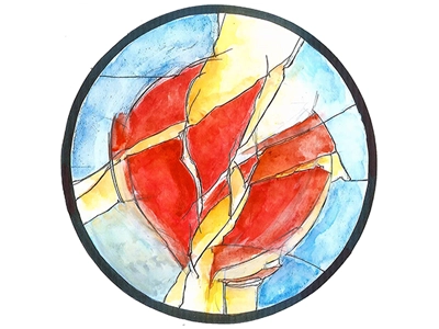 Design for a rose window depicting the Sacred Heart
