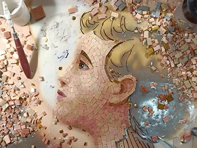 Deatils of the making of a mosaic